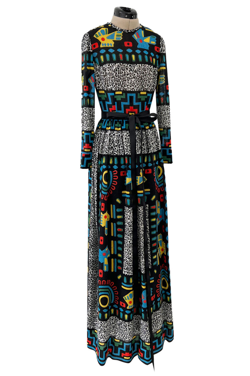 Spectacular 1970s Lanvin  by Jules-Francois Crahay Graphic Printed Cotton Voile Dress