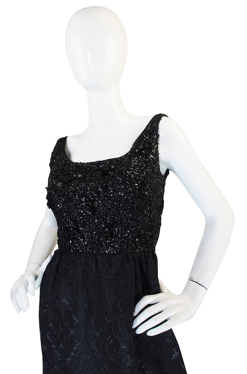 1960s Nathan Strong Black Silk Beaded Gown