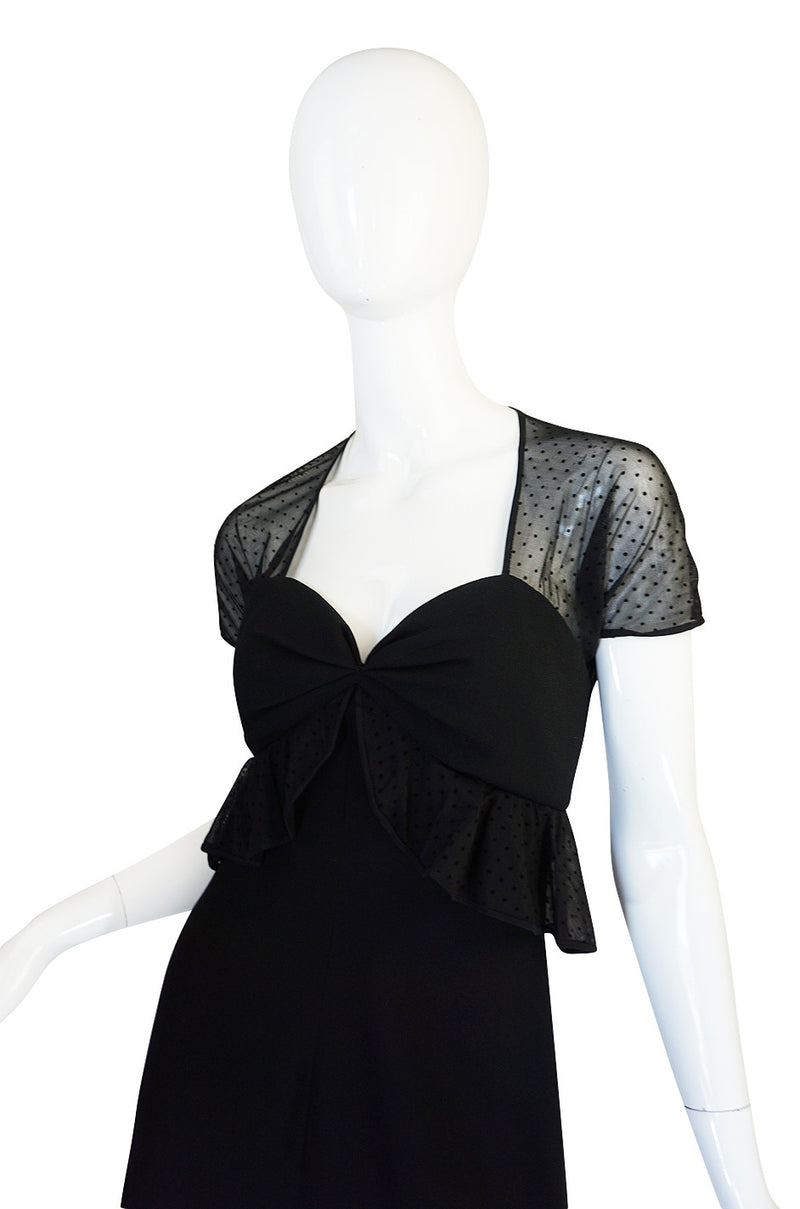 1980s Jackie Rogers Silk Crepe & Dotted Net Dress