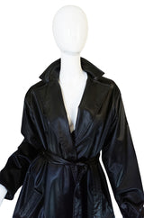 1970s Rare Black Silk Satin Halston Wrap Evening Coat