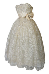 Spring 1959 Christian Dior Haute Couture Ivory & Silver Lace Dress