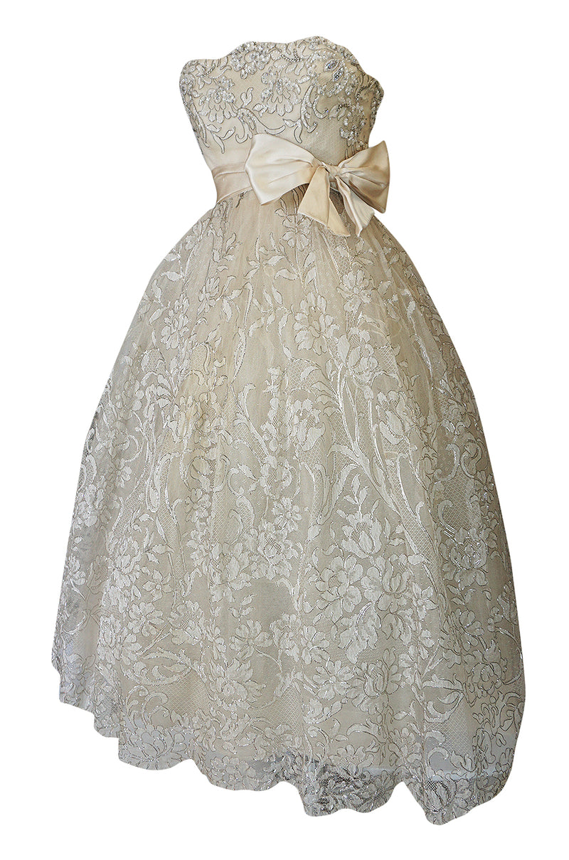 Spring 1959 Christian Dior Haute Couture Ivory & Silver Lace Dress