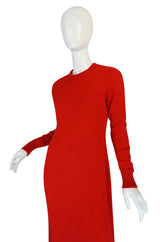c1973 Halston Red 100% Cashmere Evening Dress