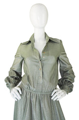 1970s Anne Klein Metallic Shirt Maxi Dress