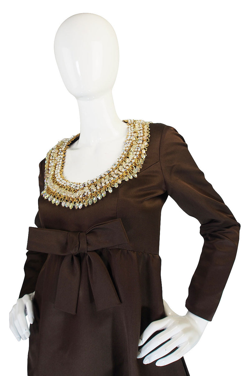 1960s Heavily Beaded Neckline Sarmi Silk Dress