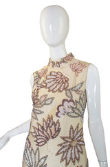 1960s Raw Silk Hand Beaded & Sequin Gown