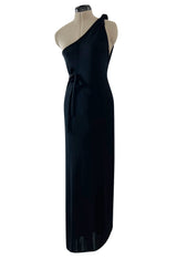 Versatile 1970s Loris Azzaro Multi Tie - One Shoulder or Halter - Black Jersey Dress