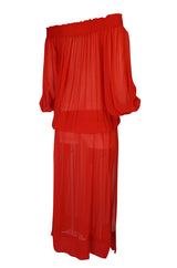 1970s Yves Saint Laurent Red Gauze Multi Length Caftan Dress