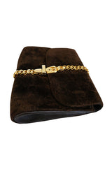 Fantastic 1970s Brown Velvet and Gold Buckle Gucci Clutch