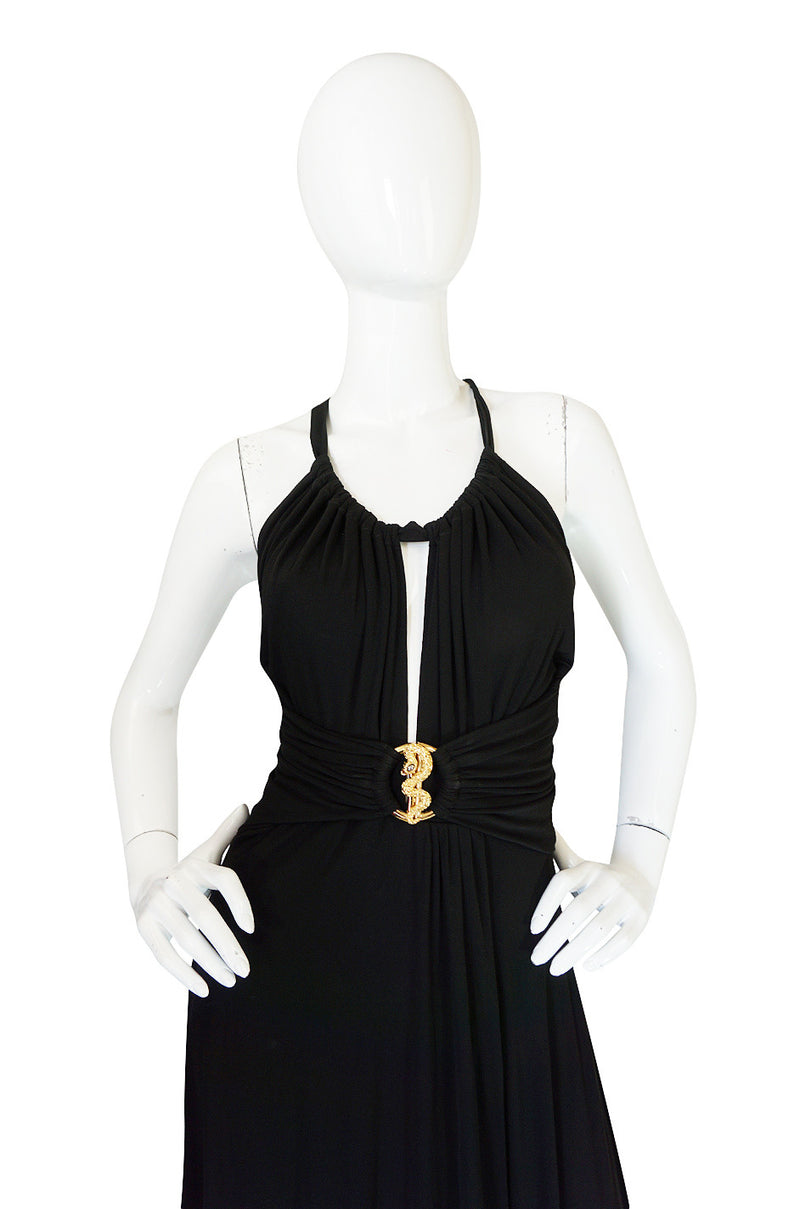 Recent Roberto Cavalli Plunging Black Silk Jersey Dress
