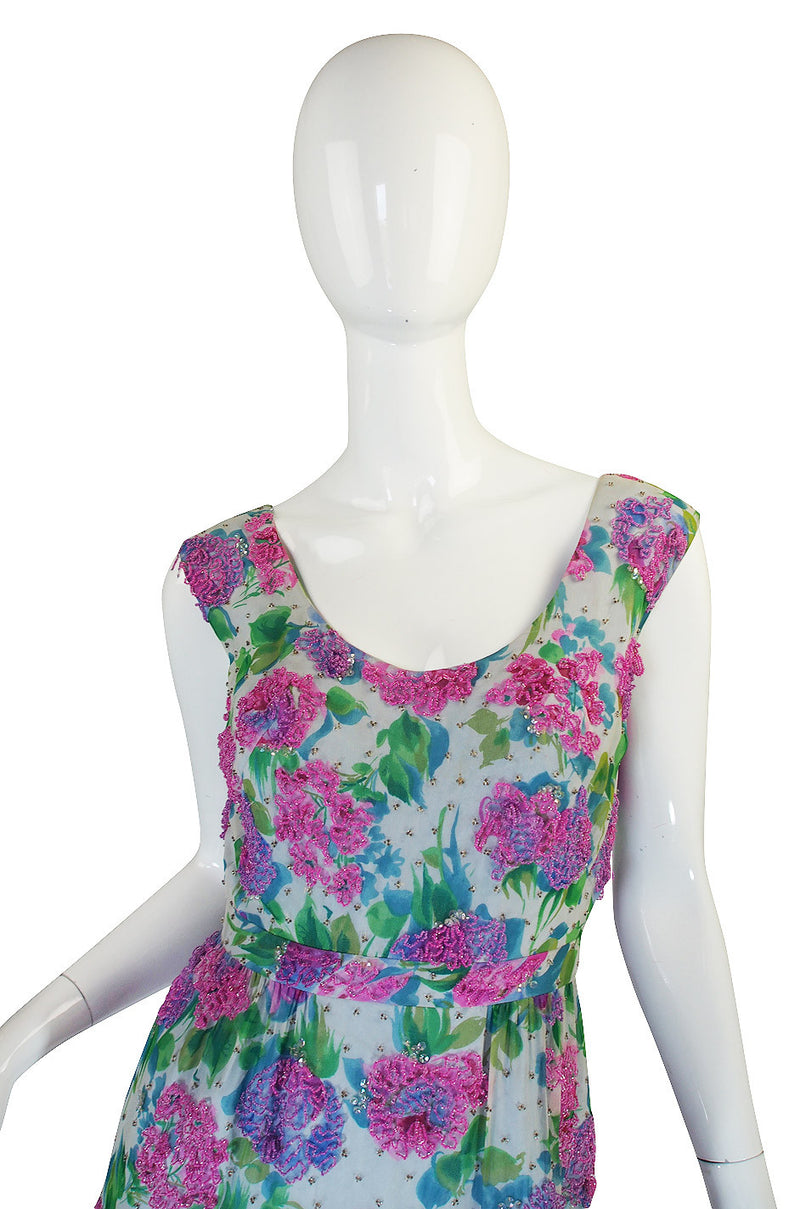 1960s Heavily Beaded Floral Malcolm Starr Dress