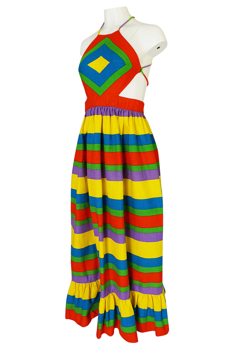 Spring 1972 Oscar de la Renta Rainbow Striped Backless Halter Dress