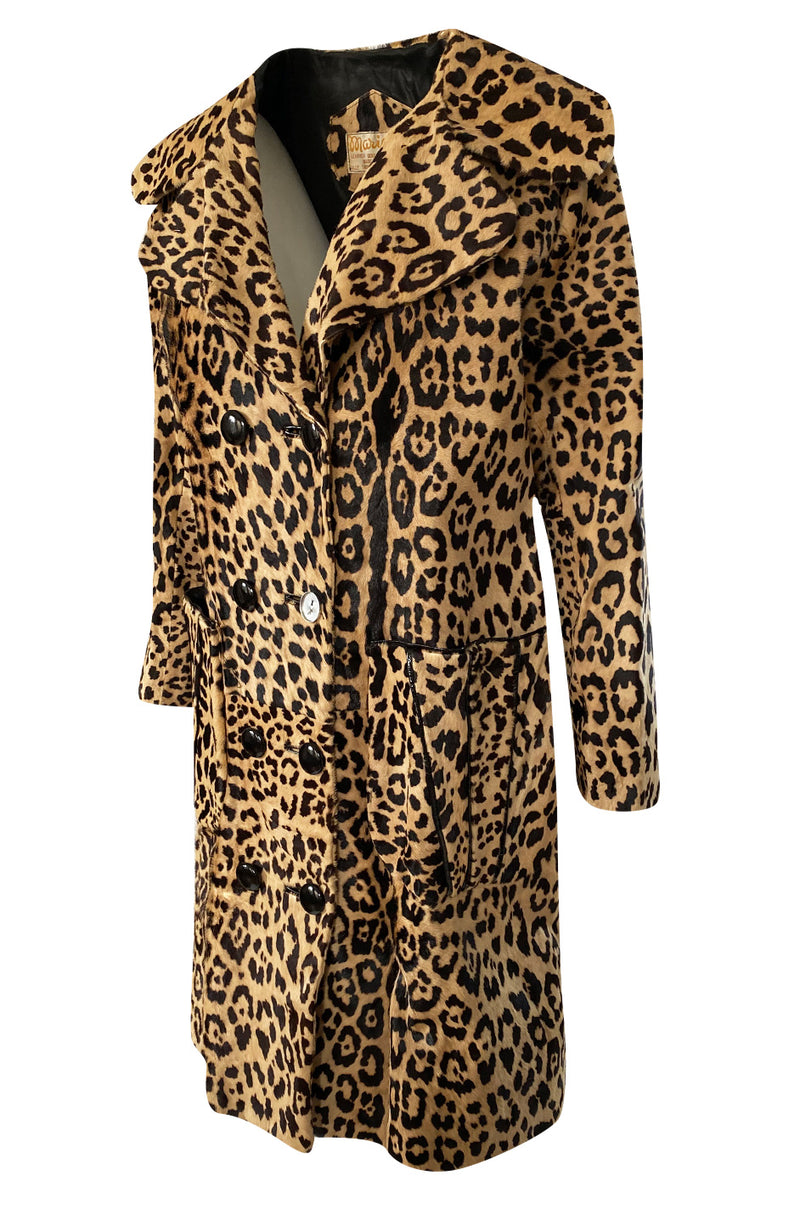 1960s Mexican Leopard Print Pony Coat w Piped Leather Detailing