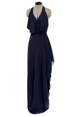 Chic 2000s John Anthony Couture Multi Layer Silk Chiffon Backless Ruffle Plunge Dress
