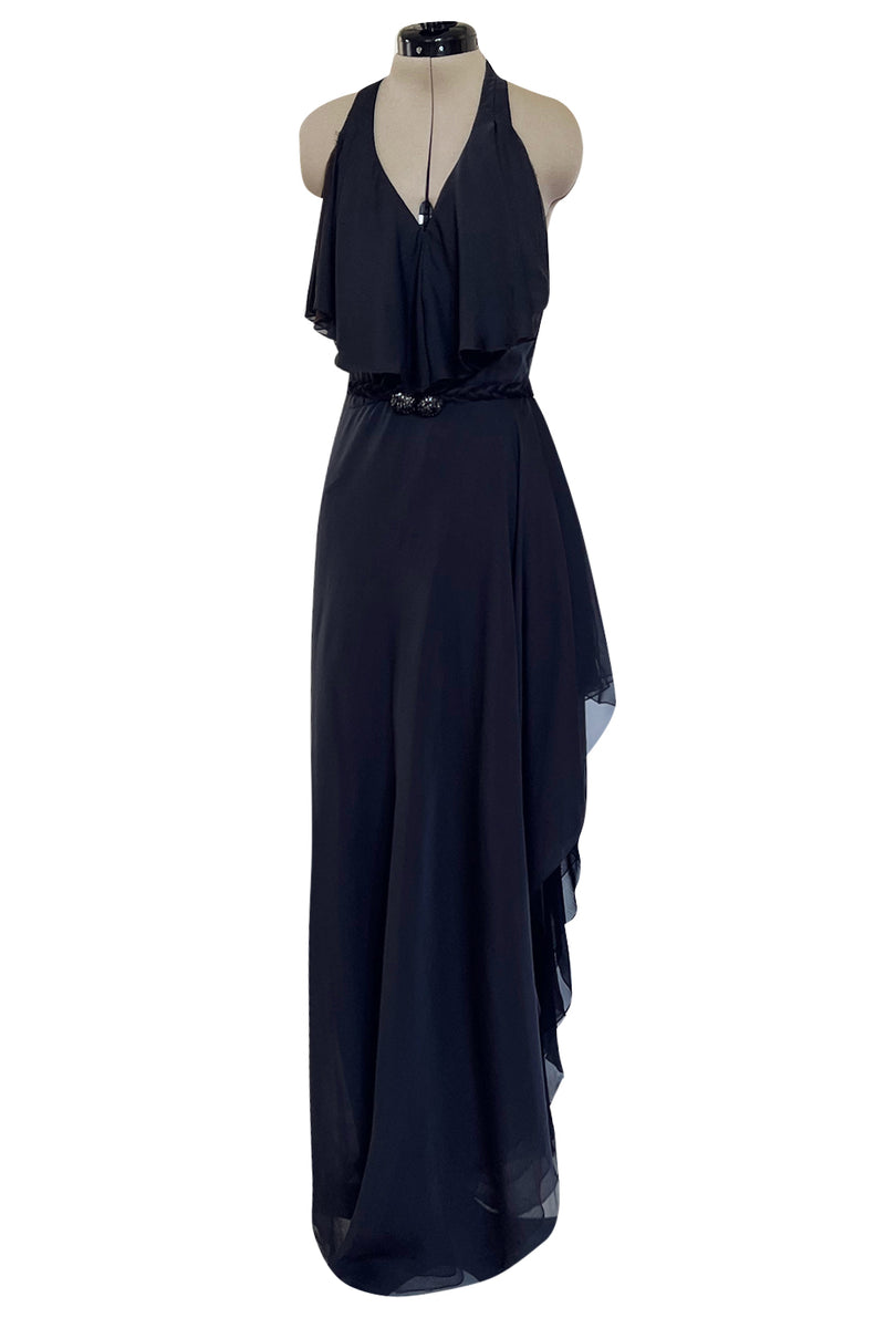 Chic 2000s John Anthony Couture Multi Layer Silk Chiffon Backless Ruffle Plunge Dress