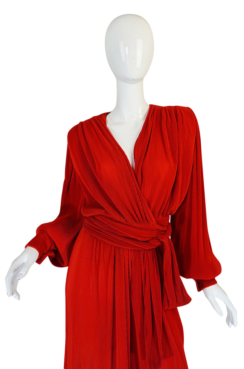 Late 1970s Loris Azzaro Couture Red Pant & Wrap Top