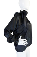 1970s Rich Black Silk Tie Yves Saint Laurent Top