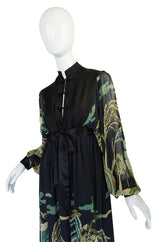 1960s Teal Traina New With Tags Printed Chiffon Dress