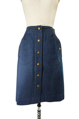 Fabulous 1970s Celine Denim Logo Snap Front Skirt