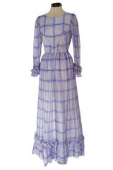 Incredible 1960s Sybil Connolly Couture Pale Lavender Ruffled Silk Gauze Dress