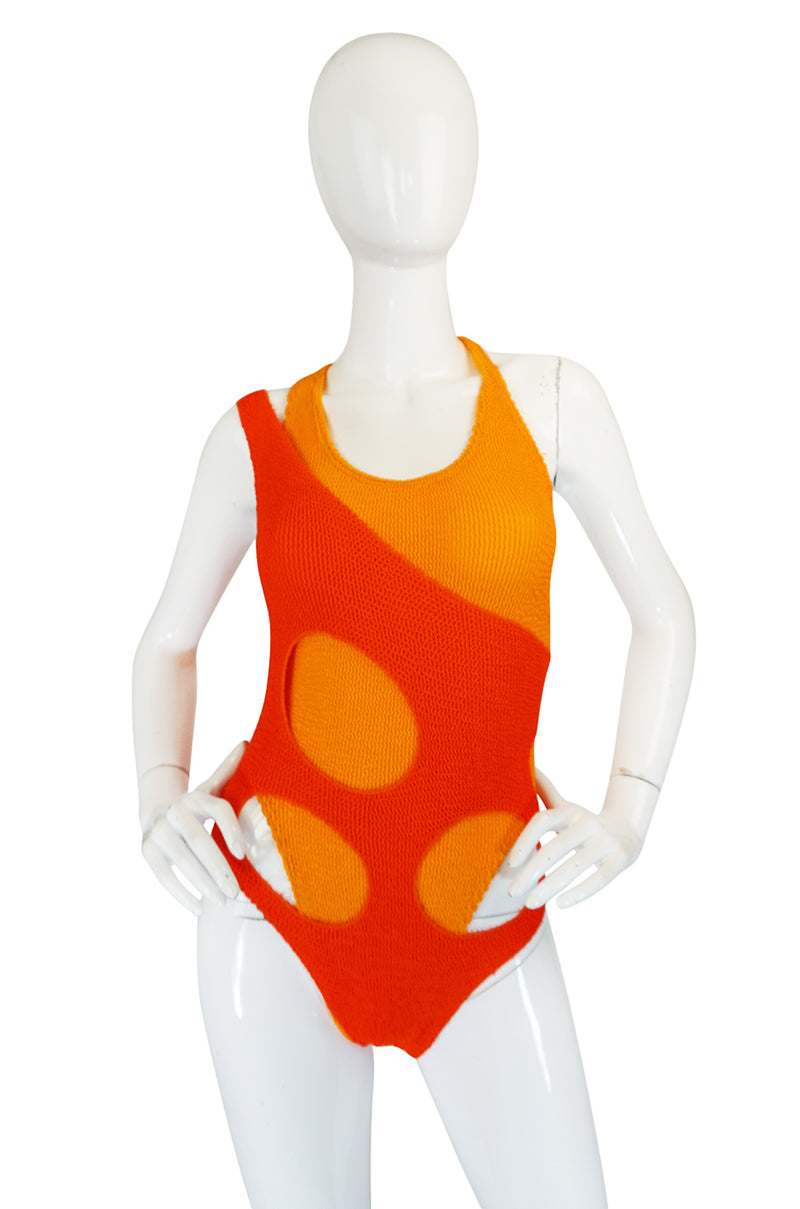 1980s Liza Bruce Coral & Orange Two Piece Layered Swimsuit