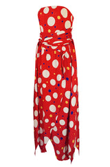 Documented 1983 Valentino Dotted Red Silk Strapless Dress