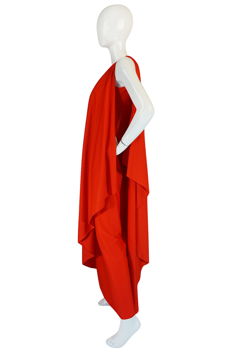 1978 Red Halston One Shoulder Jersey Dress As Seen on Kate Moss