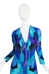 1960s Ocean Blues Ken Scott Hand Printed Jersey Dress