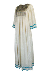 c1968 Thea Porter Embroidered Ivory & Brocade 'Faye' Dress