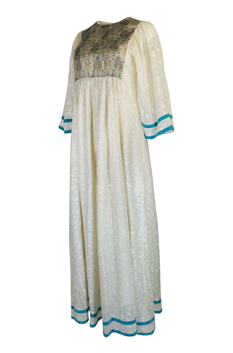 c1968 Thea Porter Embroidered Ivory & Brocade 'Faye' Dress