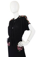 1940s Spectacular Beaded Silk Crepe Swing Dress