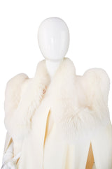1980s Cream Wool Fox Fur Collar Cape