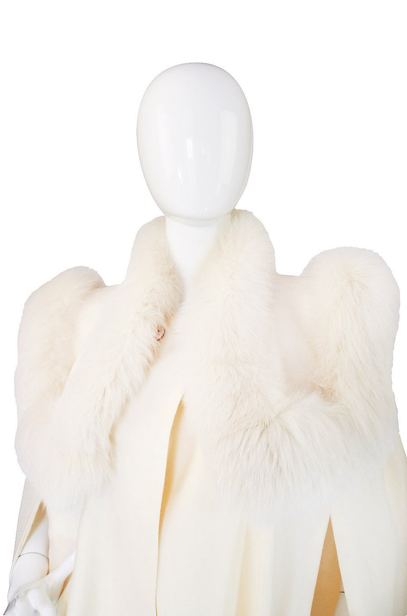 1980s Cream Wool Fox Fur Collar Cape