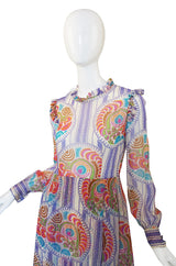 Rare 1970s Silk Chiffon Printed Lanvin Dress