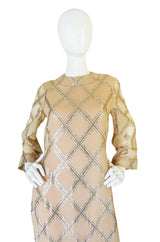 1960s Tina Leser Gold Lame Thread Side Slit Tunic Caftan Dress