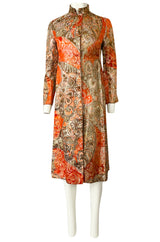 Unusual 1960s Bill Blass Open Panel Gold & Coral Metallic Coat