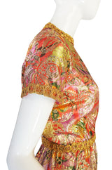 1960s Metallic Coral and Gold Maxi Dress