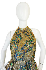 1960s Studded & Embellished Metallic Backless Dress