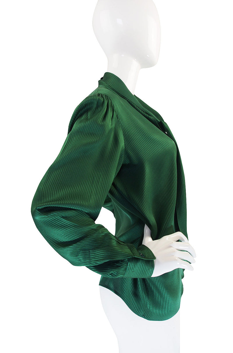 1970s Forest Green Yves Saint Laurent Silk Top