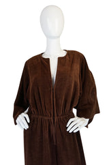1970s Halston Chocolate Brown Toweling Jumpsuit