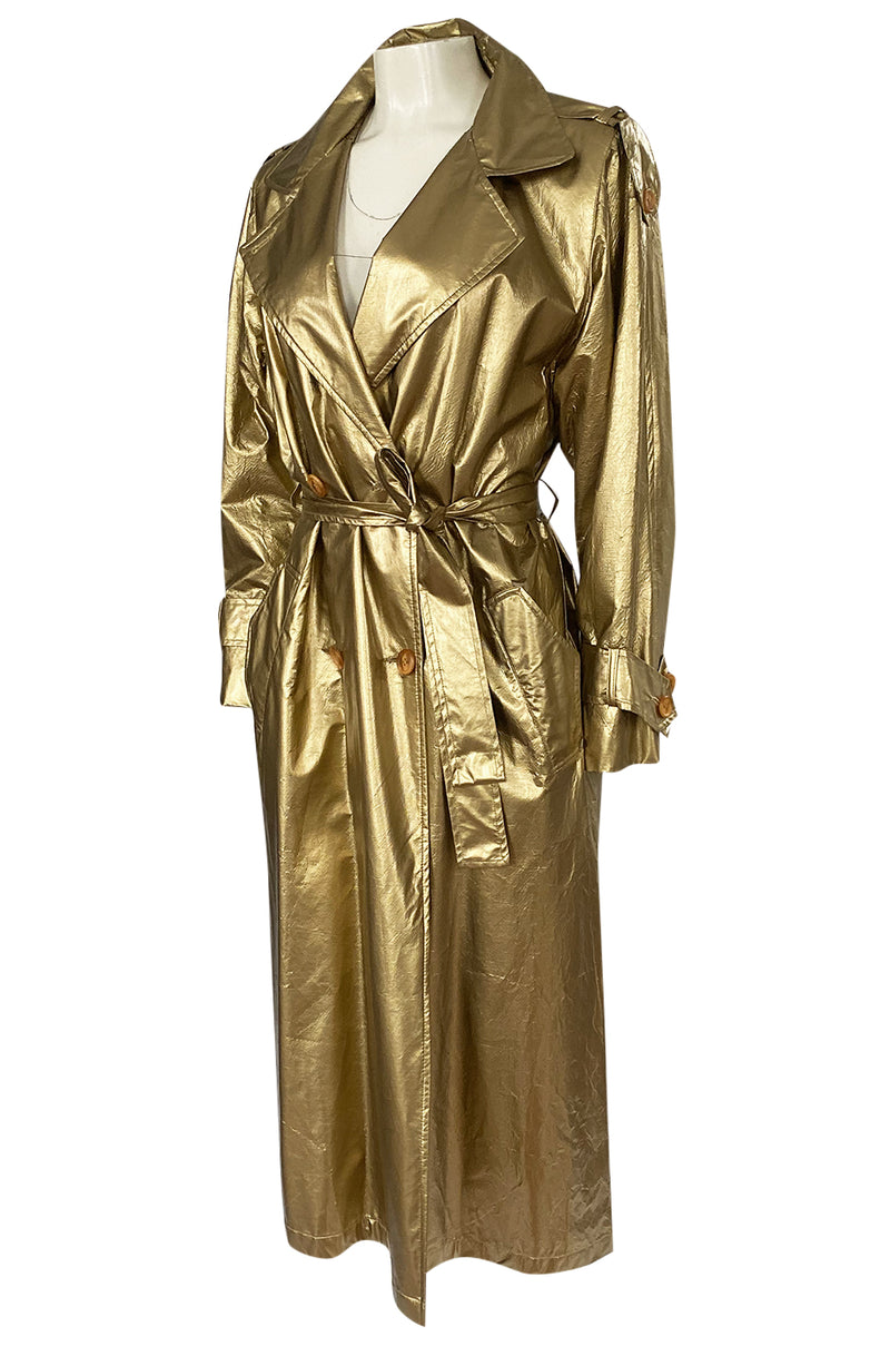 1980s Christian Dior Gold Coated Metallic Oversized Trench Coat