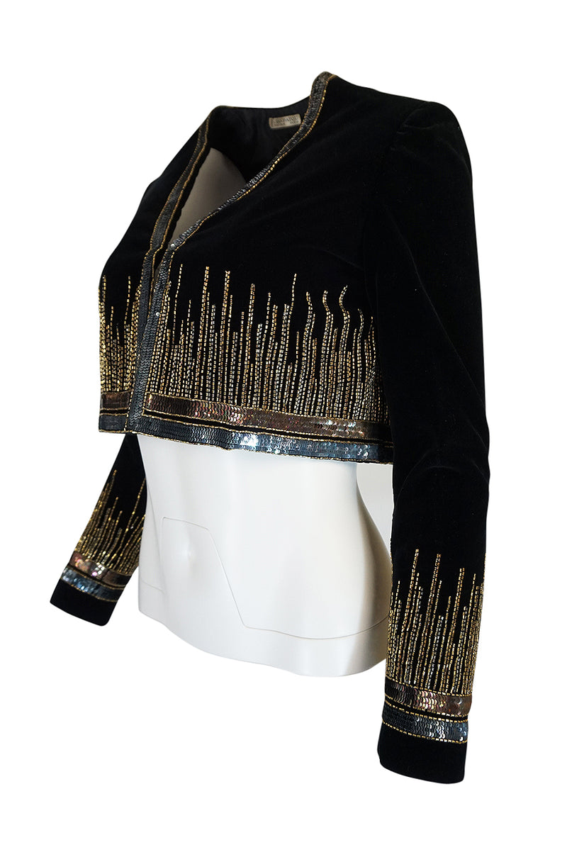 c.1960-63 Jean Patou Beaded & Sequin Black Velvet Jacket