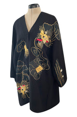 Wonderful Upcycled Vintage Kimono Fabric Top w Hand Applied Gold Metal Thread Dragons