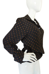 Gorgeous 1970s Print Chloe Black Silk Cuffed Top