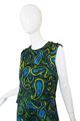 1960s Pretty Green & Blue Silk Shift Dress