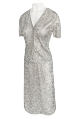 Fall 1975 Emanuel Ungaro Haute Couture Silver Grey Lace & Sequin Top & Skirt Evening Set