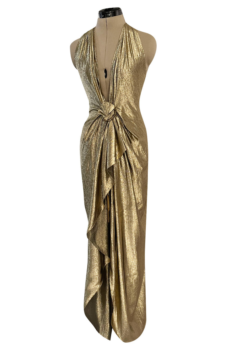 Gold lame cheap halter dress