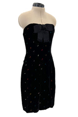 Fabulous Fall 1979 Oscar de la Renta Runway Rhinestone Detailed Velvet Strapless Dress