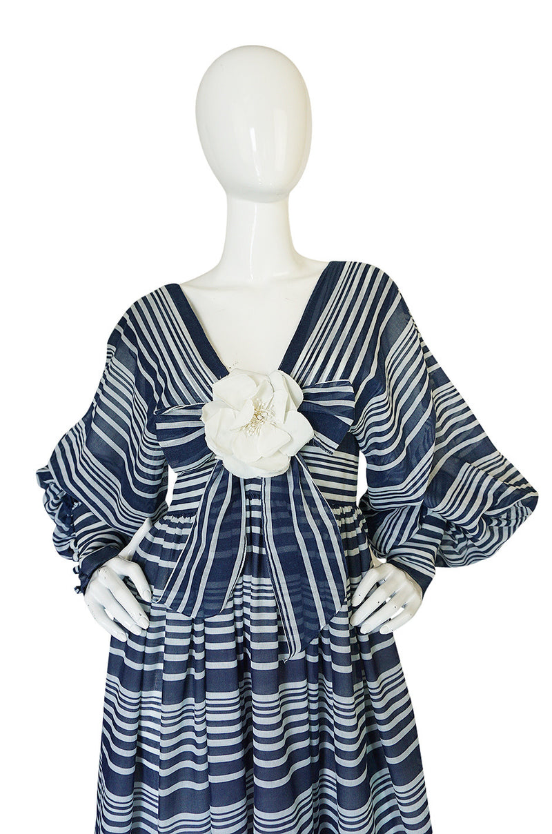 c1972 Geoffrey Beene Plunging Striped Summer Dress