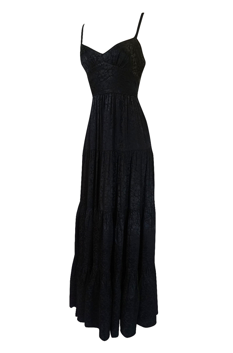 1970s Ossie Clark for Radley Tiered Silk Damask Halter Dress